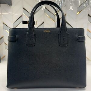 Burberry Medium Black LeatherTote w/ Canvas Sides & Shoulder Strap